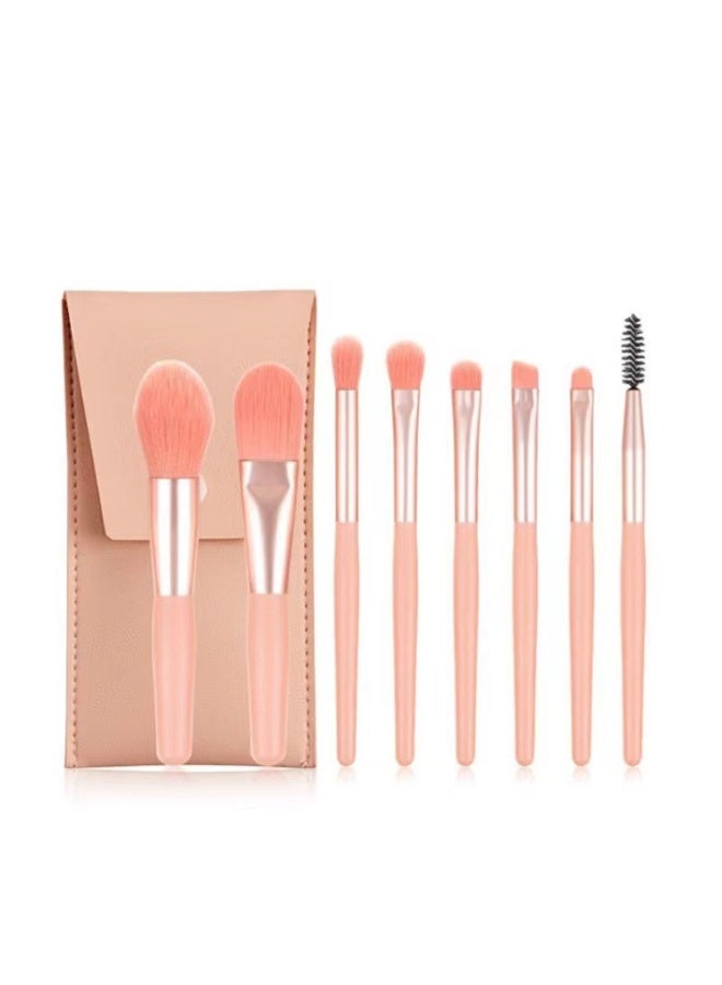 Bukela 8 Pieces Mini Makeup Brush Set, Advanced Synthetic Foundation Brush Pressed Powder Concealer Brush Eyelash Eyeshadow Eyebrow Brush Lip Brush (Pink) - Image 1
